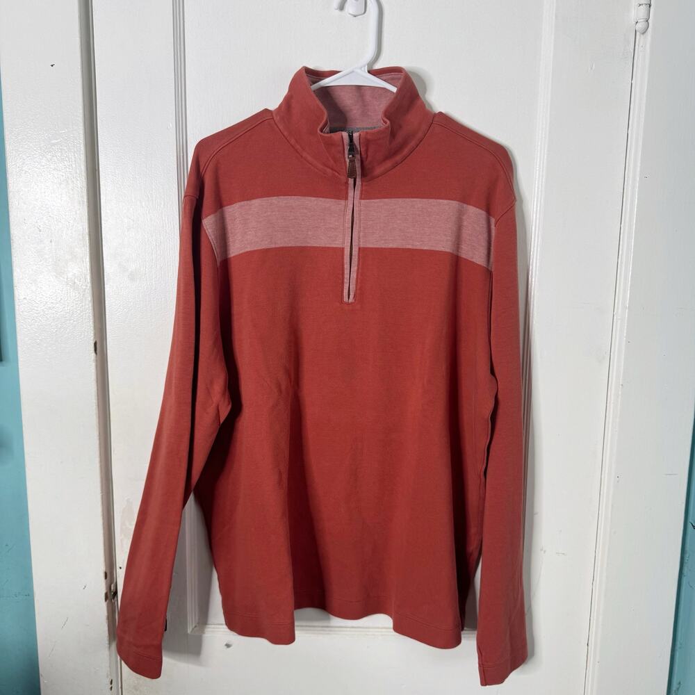 Banana Republic BR 100% Cotton Quarter Zip Pullover Chest Stripe Orange XL